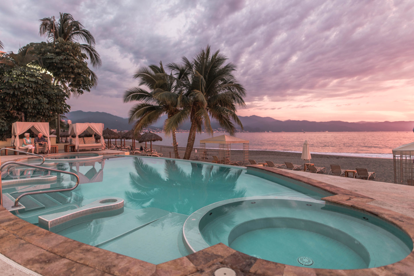 pool at sunset, ocean club, puerto vallarta