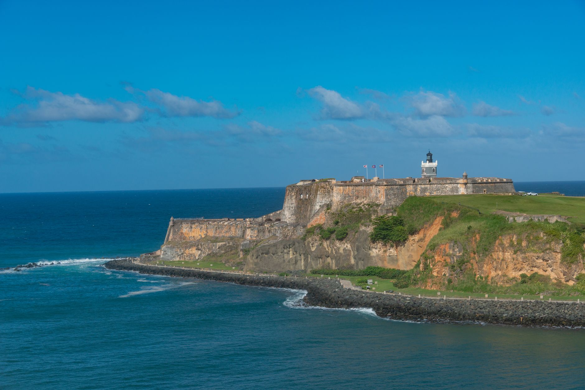 El Morro fortress overlooking deep blue ocean in Old San Juan Puerto Rico