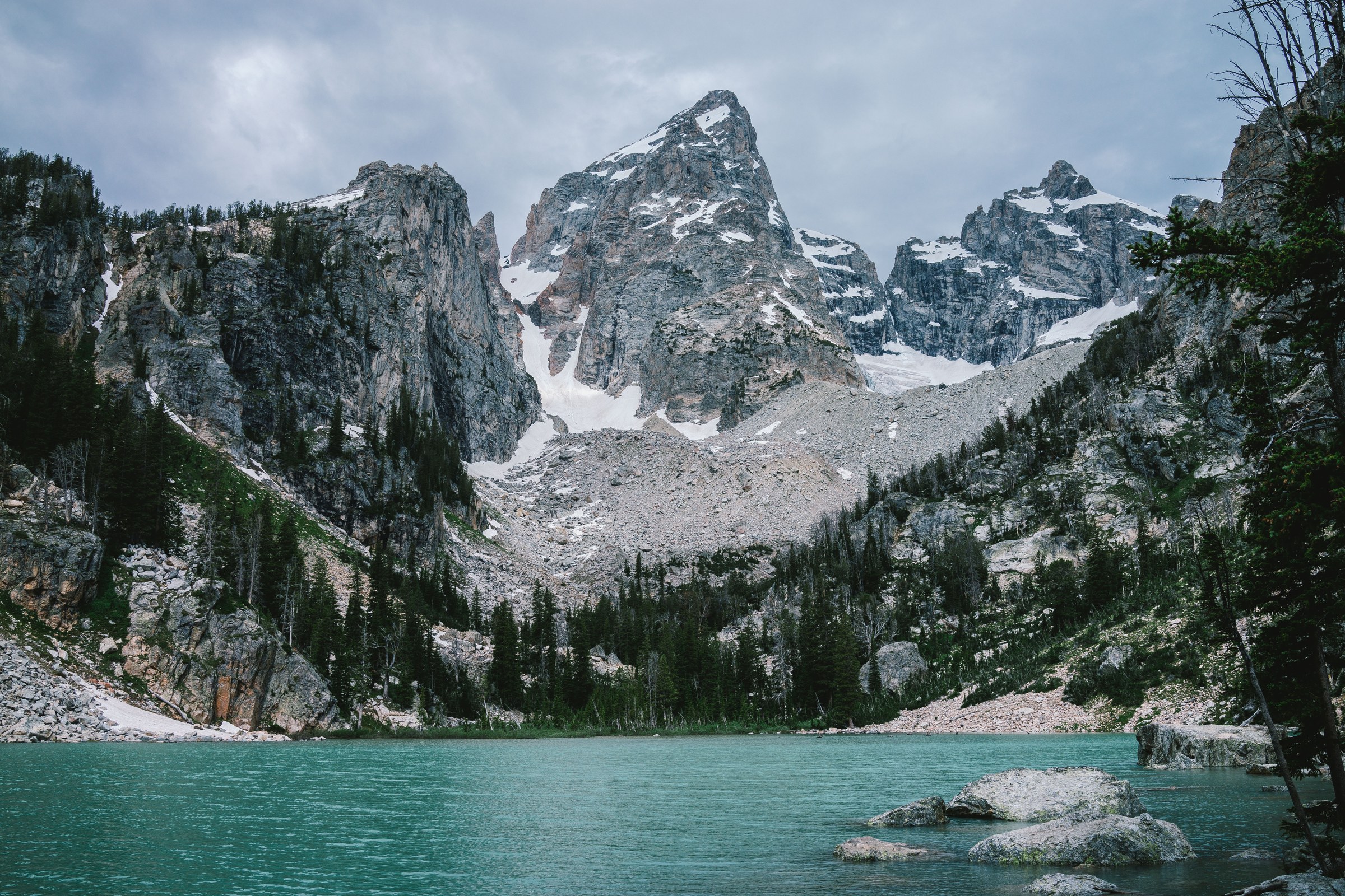 Delta Lake in Grand Teton National Park with the mountain behind it